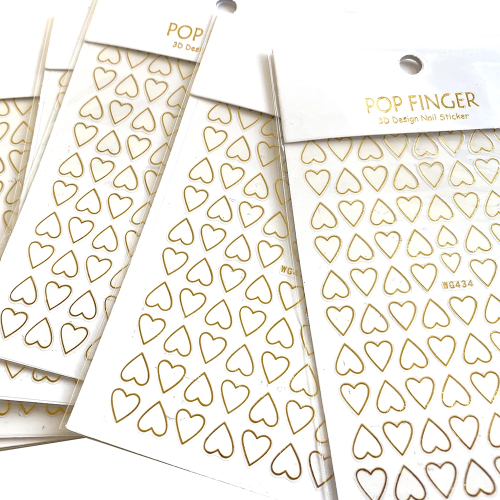 1pcs 3D Nail Art Sticker Decals Gold Hollow Heart Love Pattern Adhesive Sticker Wraps Tip Decoration Manicure Nails Design