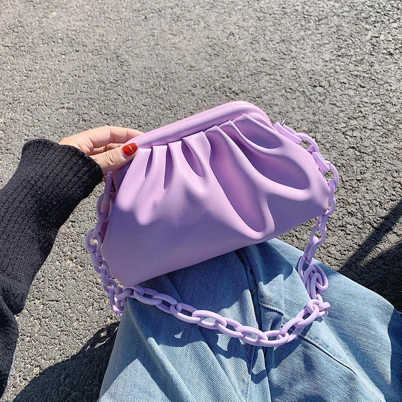 

PU Leather Crossbody Bag For Women 2020 Chain Designer Handbag High Quality Solid Color Shoulder Messenger Bag Women Cloud Bags