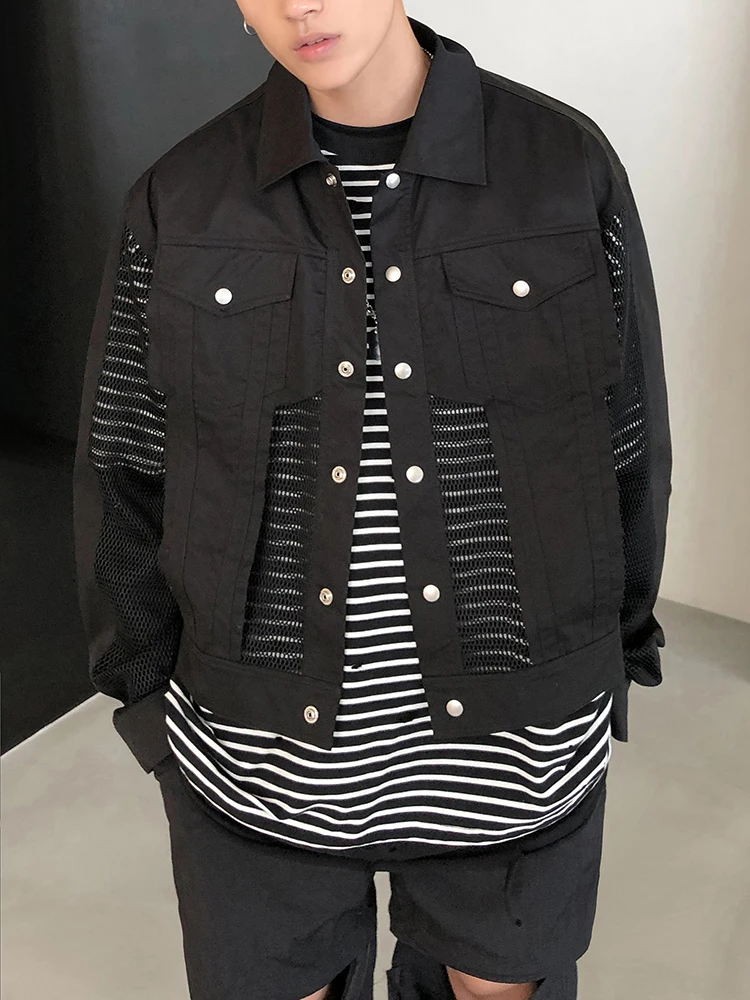 

XS-6XL 2019 New Men's new Hair Stylist Flip-collar tooling hollow stitching casual jumping Jacket Coat plus size costumes
