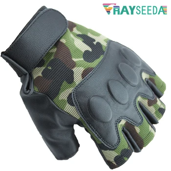 

High Elastic Camouflage Army Green Pu Leather Cycling Gloves Cool Half Finger Riding Bike Bicycle Mountain Bikes Gloves