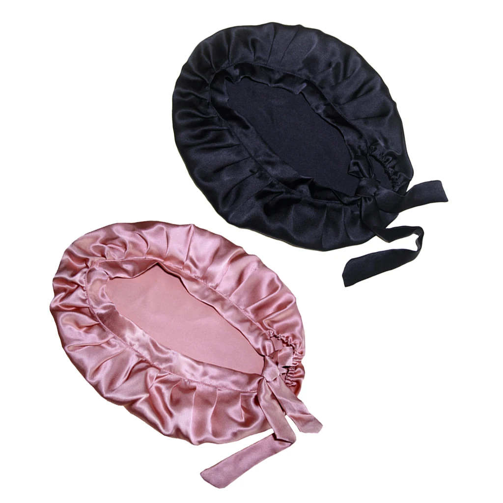 2x Satin Soft Adjustable Night Sleeping Cap Hat Wrap Hair Protection Bonnet