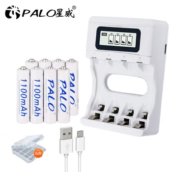 

PALO 8pcs AAA 3A 1100mAh rechargeable battery 1.2V NI-MH + intelligent USB fast charge LCD charger for 2A AA 3A AAA battery