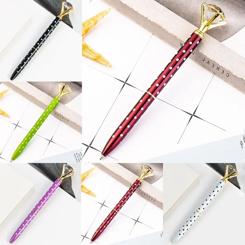 

Creative Diamond Cristal Metal Ballpoint Pen Student Black Ink Colored Rotating Slim Ball Point Pen Office School Stationery Pen