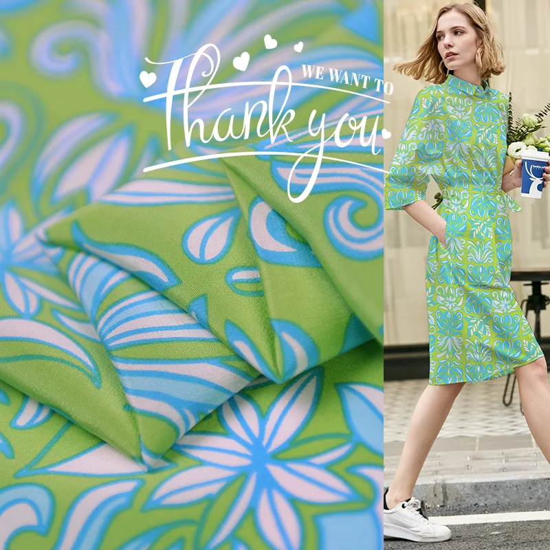 

100cm*140cm Fresh Green Flower Silk Fabric Quality Mulberry Silk Crepe Material