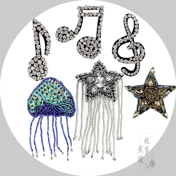 

beaded embroidery star music note patch cartoon patches for hats bag badges applique patches for clothing GU-2840