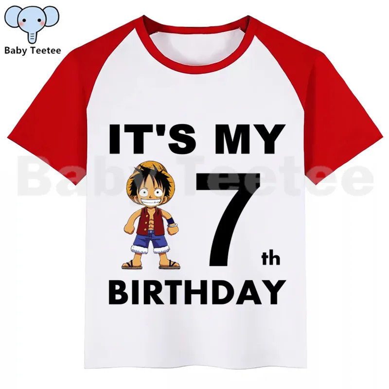 Цельнокроеная LUFFY футболка для мальчиков и девочек на день рождения детская одежда с принтом на день рождения топы для мальчиков, одежда для детей футболки на день рождения