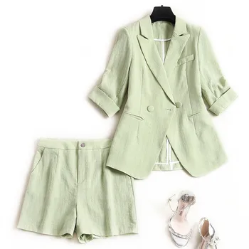 

Elegant Office Lady Pants 2 Piece Set Women Summer Outfits 2020 Fashion Plus Size Thin Blazer and Shorts Suit Matching Set 3XL