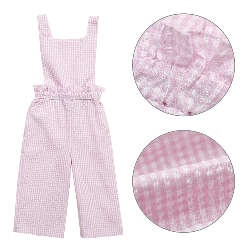 

Kids Clothes Summer Baby Girls Pink Pants Children Plaid Pattern Cotton Elastic Suspenders Pants Overalls Trousers