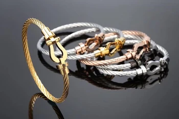 

New Fashion Magnet Clasp Bracelet Stainless Steel Wire Chain with Magnetic Buckle Vintage Brand Cuff Bangle For Femm