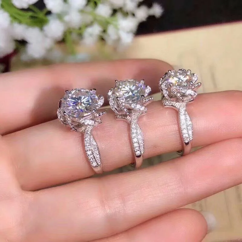 Kkmall магазин круглых серебряных колец с муассанитом 1.00ct D VVS Роскошные колечки из