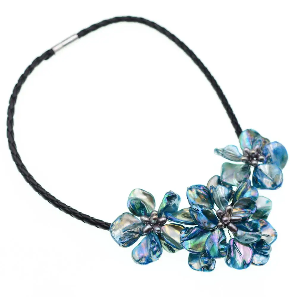 Wholesale Love Blue Turquoises Shell Flower Choker Necklace for Women Wedding Jewelry Accessories