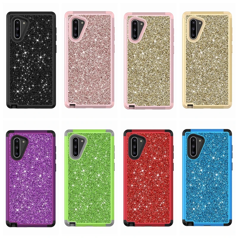 Роскошный блестящий противоударный чехол для Iphone 11 Pro Max samsung Note 10 Pro S10 S10e Блестящий Гибридный Жесткий ПК+ ТПУ прочный 50 шт