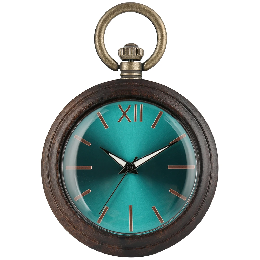 Unique Glaucous Dial Rough Chain Wooden Pocket Watches Men Delicate Bronze Necklace Female Clock reloj bolsillo 5