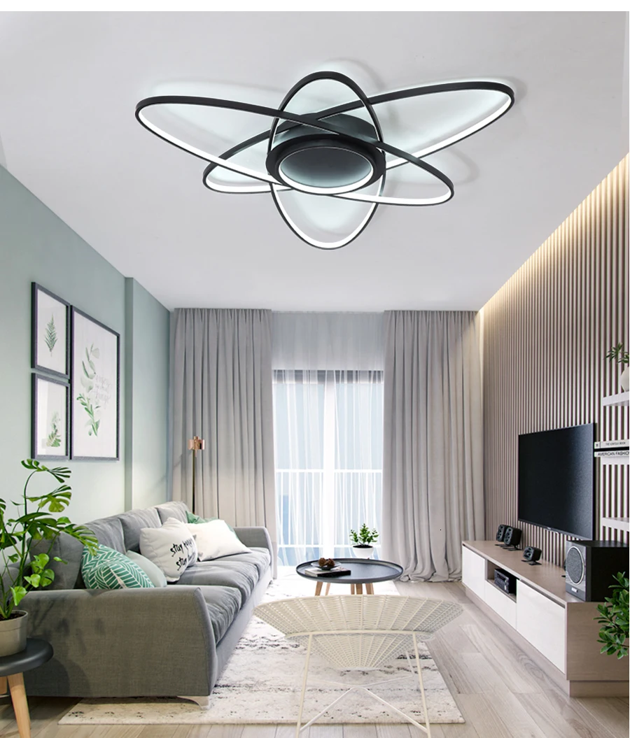 Acrylic Chandelier living room bedroom Ceiling lamp with dimmable remote control White black lampshade