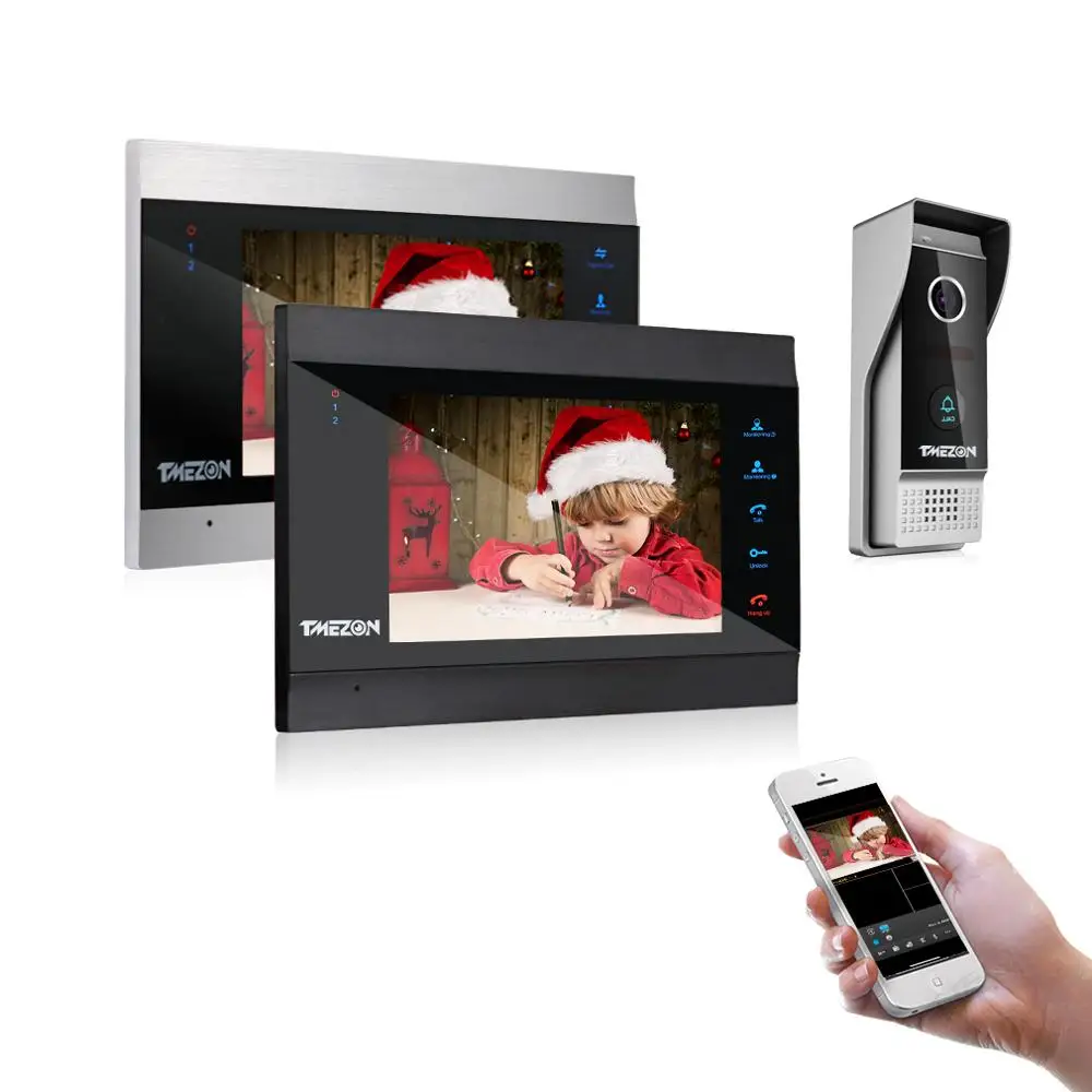 TMEZON 7 Inch Wireless Wifi Smart IP Video Door Phone Intercom System with 2 Night Vision Monitor + 1 Rainproof Doorbell Camera TMEZON 7 Inch Wireless Wifi Smart IP Video Door Phone Intercom System with 2 Night Vision Monitor + 1 Rainproof Doorbell Camera
