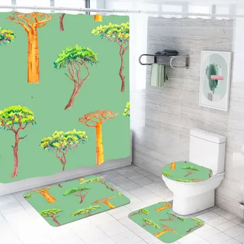 

Polyester Shower Curtain 3d Forest Animals Print Bathroom Accessories 180x180cm Bath Curtain Toilet Lid Cover Bath Carpet 3/4Pcs