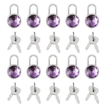 

20mm Purple Mini Padlock Key Diamond Lock For School Essentials Luggage Lock Backpack Gym Locker Lock(10Pack)