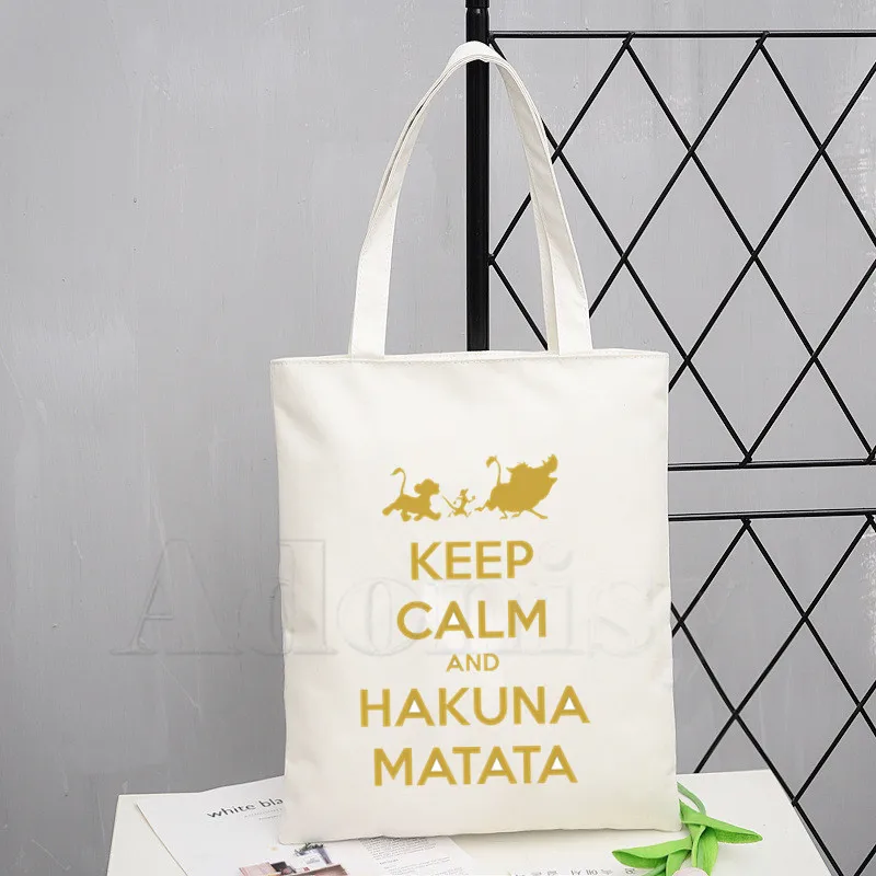 

Hakuna Matata Fashion Canvas Bag Women Girls Simple Large Capacity Storage Handbag Shoulder Bag Tote Reusable Student Bookbag
