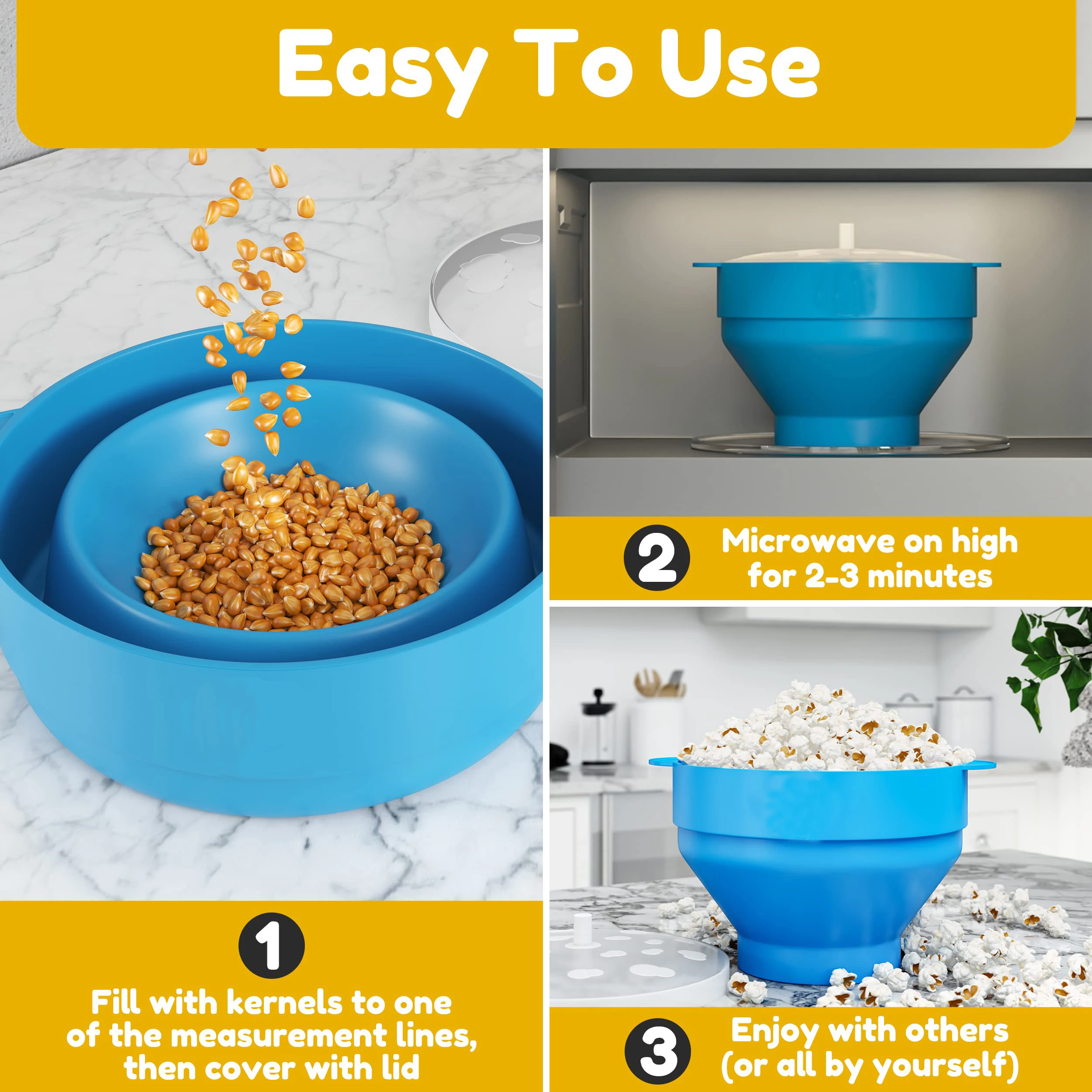Microwave Silicone Popcorn Popper Fenvella Collapsible Hot Air Microwavable Popcorn Maker BPA Free & Dishwasher Safe popcorn maker