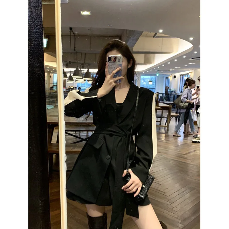 

Joint Black And White with Pattern Suit Jacket Women's Loose-Fit 2019 Spring And Autumn New Style Fashion Long-sleeved Upper Gar