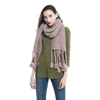 

Europe and the Korean version of winter women's hand fringed coarse wool scarf national wind knitted scarf warm padded neck