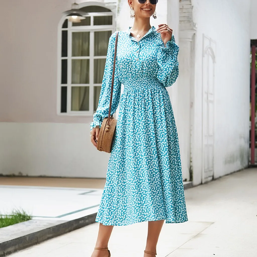 Женское платье в полоску с длинным рукавом длиной до колена отложным воротником