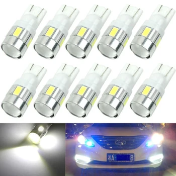 

10x Car T10 LED Bulb 6 SMD 12V White 6500K W5W LED Signal Light Auto Interior Side Wedge Plate Lamps 5W5 194-168