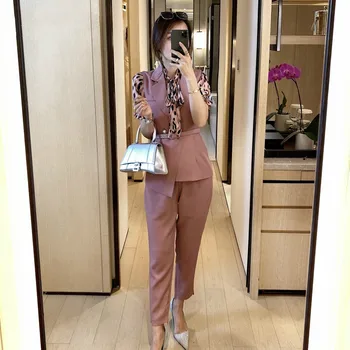 

2020 Summer New Women Sets Pants and Top Elegant Ladies Fashion Leopard Print Chiffon Blouse+Vest+Pants 3Piece Matching Sets