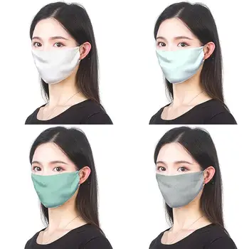 

Woman Silk And Satin Mouth Mask Ultraviolet-Proof Anti-Dust Mouth Cover Face Mouth Mask For Adults Solid Color