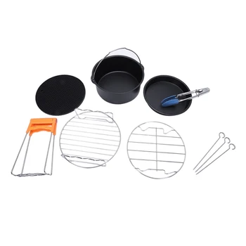 

Quality 8 Inch 7 In 1 Air Fryer Accessories Set Kit Parts Metal Holder Skewer Rack Cake Barrel For Baking Basket Pizza Pan
