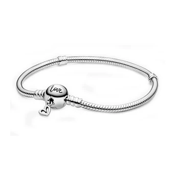 

Authentic 925 Sterling Silver Moments Freehand Heart Clasp Snake Chain Bracelet For Charm Women DIY Jewelry Free Shipping Beads
