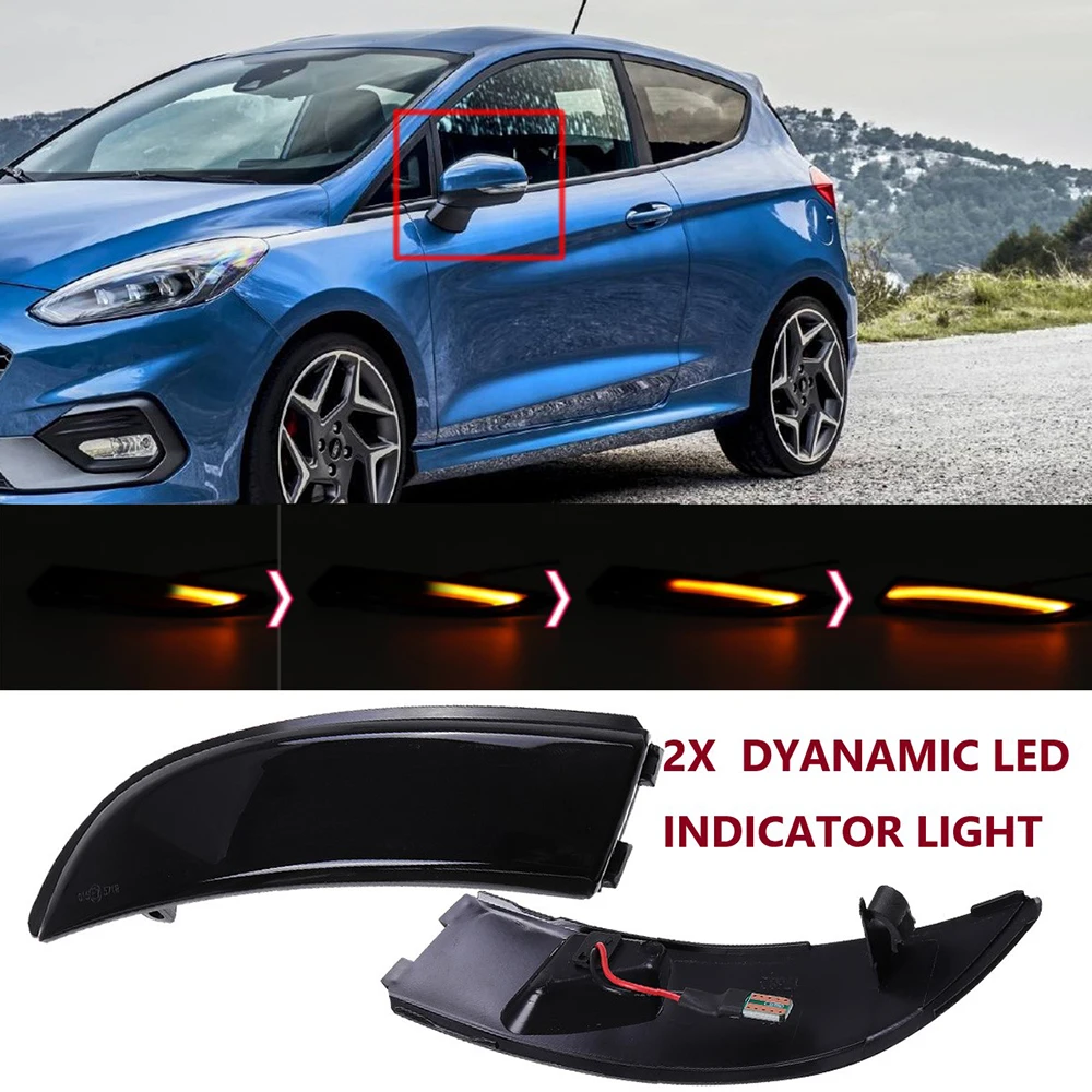 

2Pcs Flowing Turn Signal Light LED Side Wing Rearview Mirror Dynamic Indicator Blinker for Ford for Fiesta Mk7 & B-Max 08-17