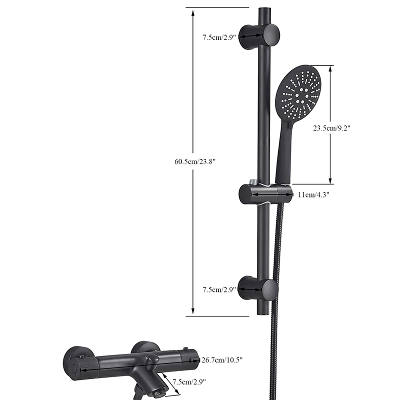 Rozin Matte Black Thermostatic Shower Faucet Wall Mounted Temperature adjustable Bathtub Mixer Tap With Handheld Bathroom Shower 6
