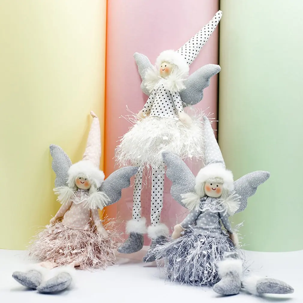 Christmas Ins Wind Fabric Spotted Fringed Skirt Christmas Angel Figurine Christmas Long Foot Doll Gift