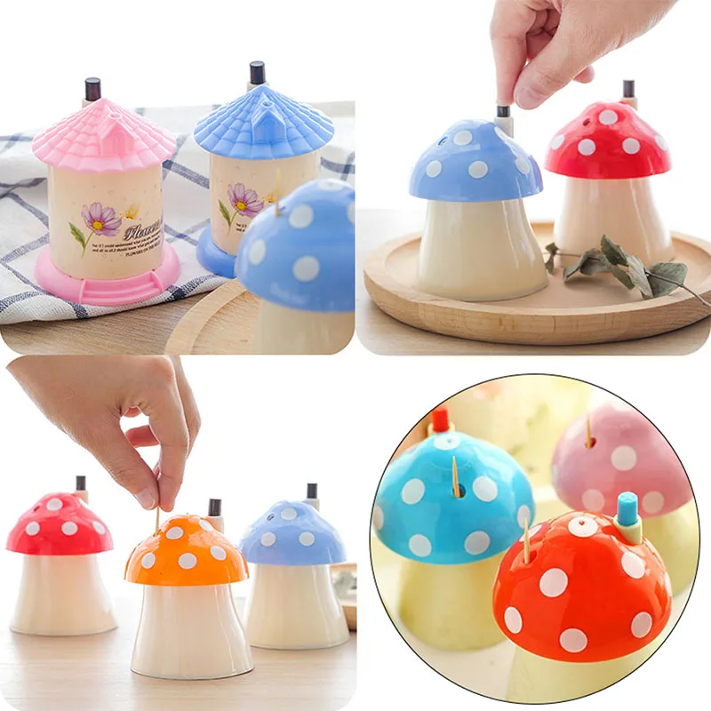 Healthy Materials Mushroom/housing Shaped Jar Automatic Toothpick Box Cotton Bud Holder Bottle Home Table Lovely New Decoration