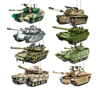 

IN STOCK Military Technic Tank WW2 Guns Architecture Army Helicopter Building Blocks Bricks Kids Educational Toys For Children