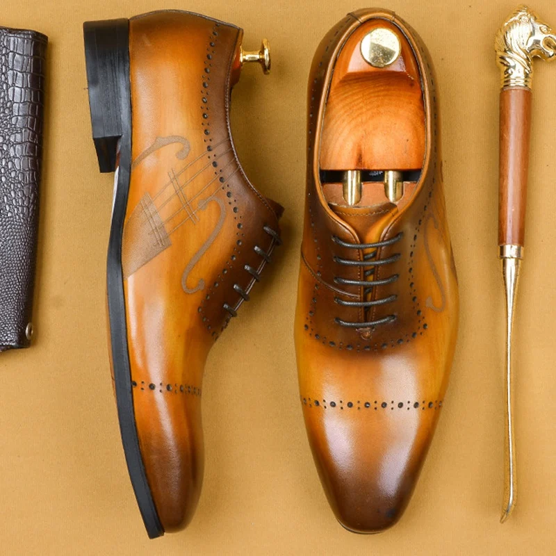Люксовый брендовый мужской формальный наряд обувь из натуральной кожи Резные Свадебные Туфли-оксфорды с острым носком на шнурках мужская обувь на плоской подошве для жениха SS662