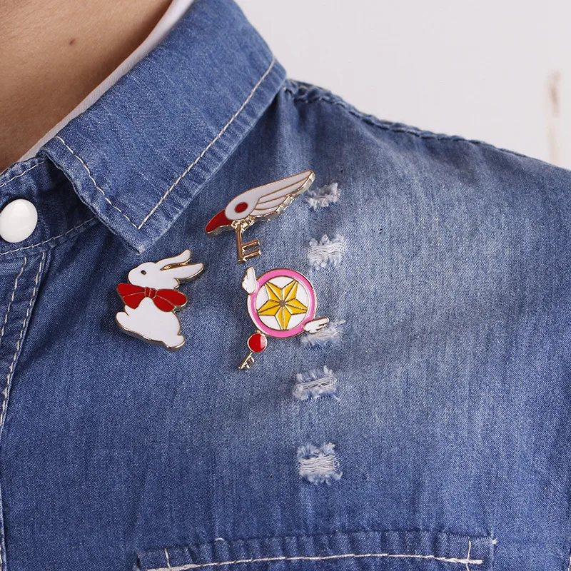 Anime Peripheral Accessories Japanese-style Cartoon Cute Cardcaptor Sakura Star Rod Usagi Badge Collar Pin Versatile Accessories