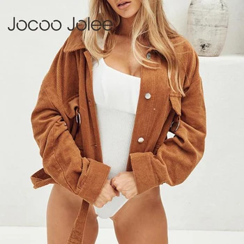 

Jocoo Jolee Women Corduroy Jackets 2019 Autumn Long Sleeve Sashes Short Jackets Vintage Hip Hop Slim Coat Streetwear Outwear