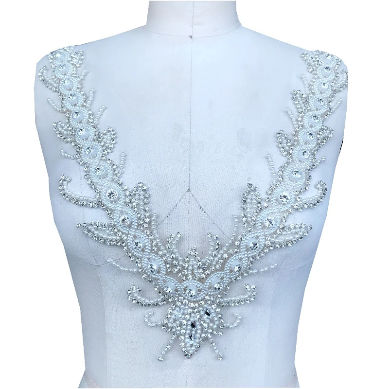 

1Piece Bodice Design Diy Beaded Sew Stones Pearls Rhinestones Clothes Appliques and Patches For Wedding Evening Dress Couture