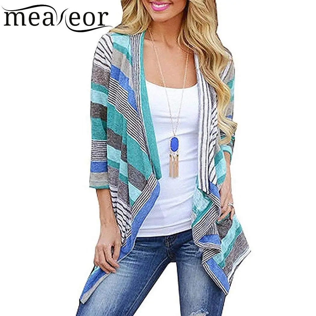

meaneor Cardigan Women Long Autumn Summer Casual 3/4 Sleeve Patchwork Asymmetry Hem Spring Feminino Cardigans Women Tops Outwear