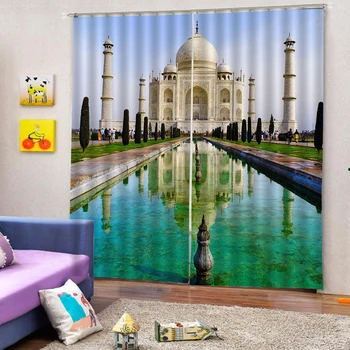 

Expressions Taj Mahal Curtains Habitat Illustration for Living Room Bedroom Window Drape Cheer Natural 2 Panel 3D Print Window