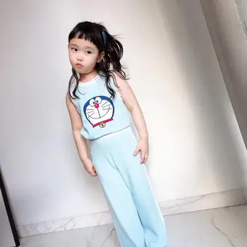 

girls set knit clothing set summer girls vest with pants cartoon design kids girl clothes