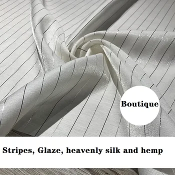 

Summer day silk black and white shining stripes Mermaid Ji polarized fabric glass silk hemp stripe printed cheongsam dress fabri