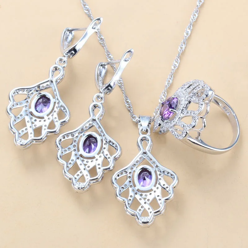 Женские свадебные аксессуары из стерлингового серебра 925 пробы, натуральные серьги с фиолетовым кристаллом, ожерелье, браслет и кольцо, 11 цветов, комплекты ювелирных изделий