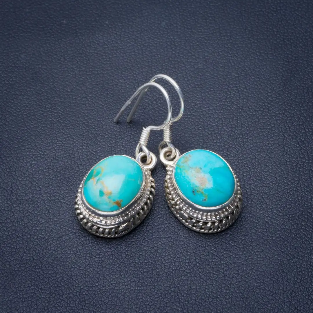 

Natural Turquoise Handmade Unique 925 Sterling Silver Earrings 1.25" B2148