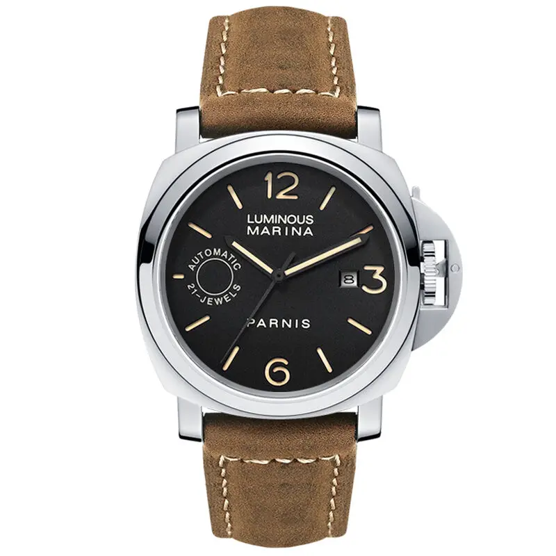 

Parnis 44mm Men Watch Luminous Waterproof Leather Watchband Automatic Mechanical Watch Miyota Movement Military Wristwatch Men