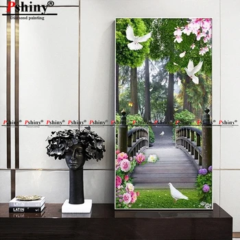 

PSHINY NEW 5D DIY Diamond embroidery sale bridge scenery decorative painting Full drill round rhinestone Diamond Painting