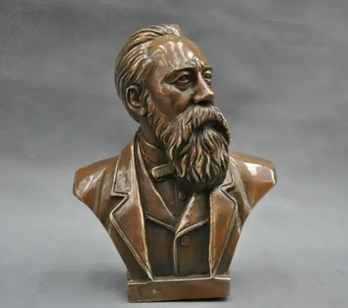 

7" China Pure Bronze Statues Communist Friedrich Von Engels Bust Statue