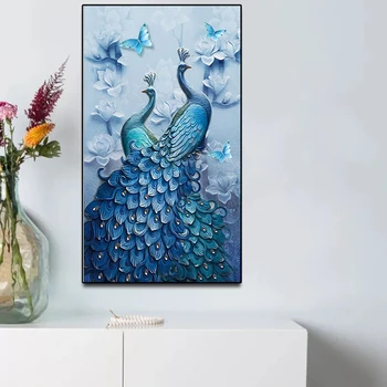 

Diamond Painting Full Square Cross Stitch 5D Blue Peacock Diamond Embroidery Mosaic Decoration Home Kit Art Paint By Numbers DIY
